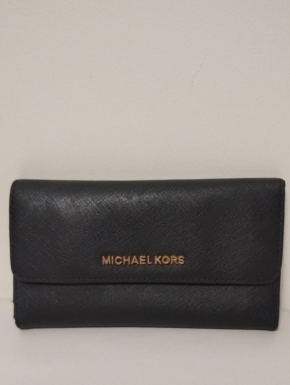 Michael Kors Jet Set Travel Black Leather Card Holder with Gold‎ Logo